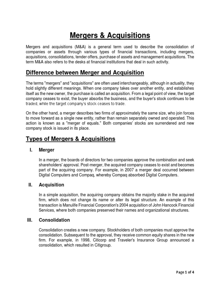 Understanding Mergers and Acquisitions | PDF | Mergers And Acquisitions ...