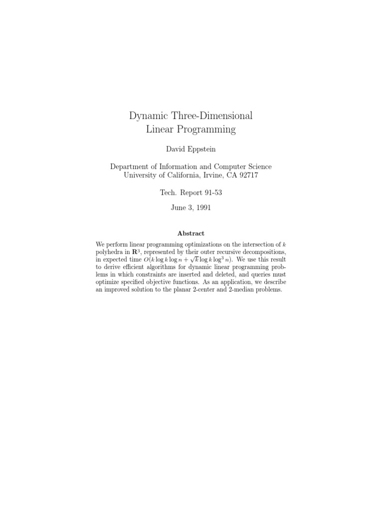 Dynamic Three-Dimensional Linear Programming | PDF | Linear Programming ...