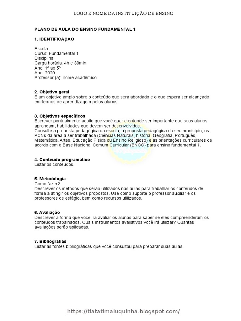 Plano de Aula Editável em Word-2 | PDF