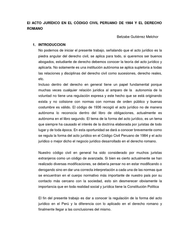 LA FORMA DEL ACTO JURÍDICO EN EL CÓDIGO CIVIL PERUANO DE 1984 César ...
