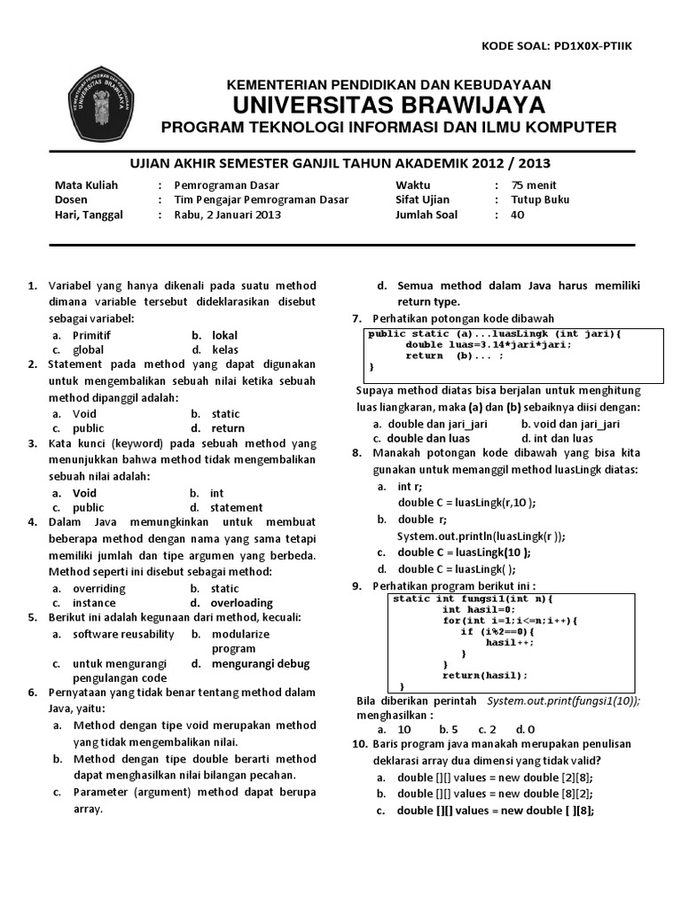 UAS Pemrograman Dasar UB 2013 | PDF