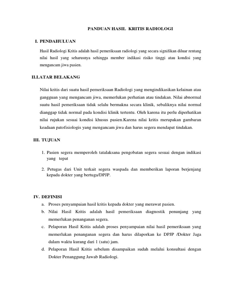 Panduan Hasil Kritis Radiologi | PDF