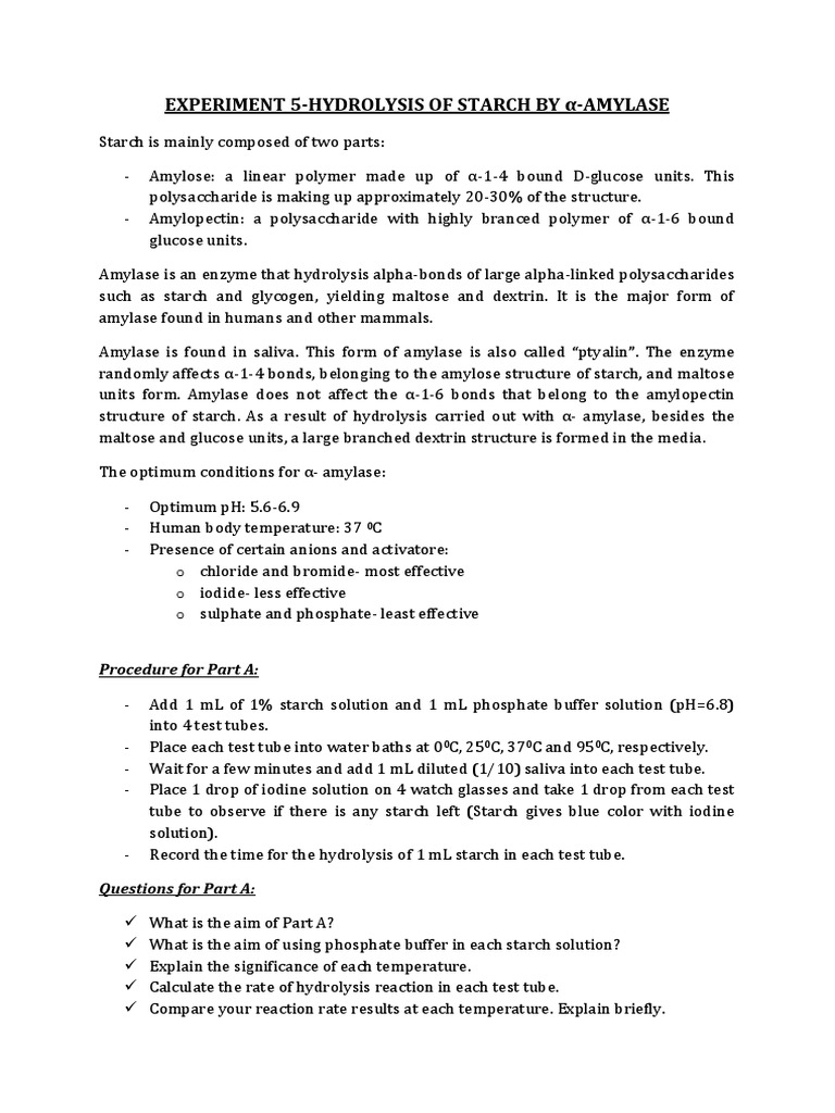The Effect of Temperature and Starch Concentration on the Hydrolysis of ...