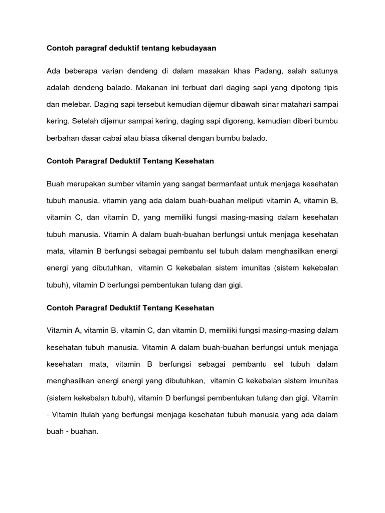 Contoh Paragraf Deduktif Induktif
