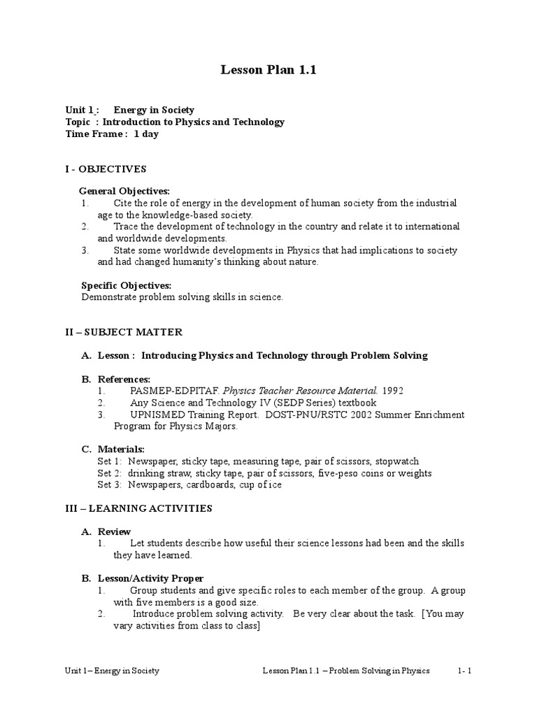 Introduction to Physics Lesson Plan | PDF | Lesson Plan | Physics
