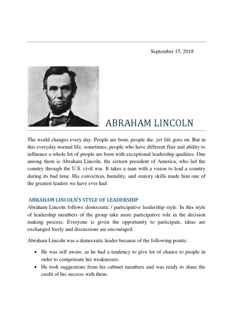ABRAHAM LINCOLN style of leadership.docx Abraham Lincoln Leadership