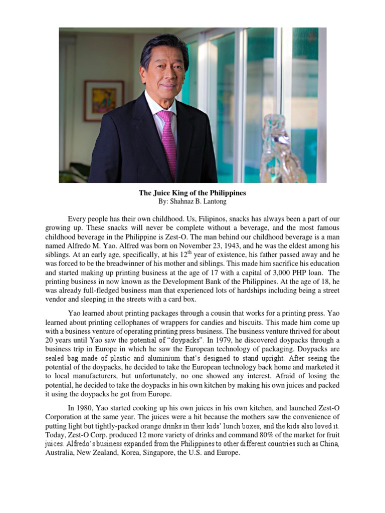 The Juice King of The Philippines PDF Entrepreneurship Beverages