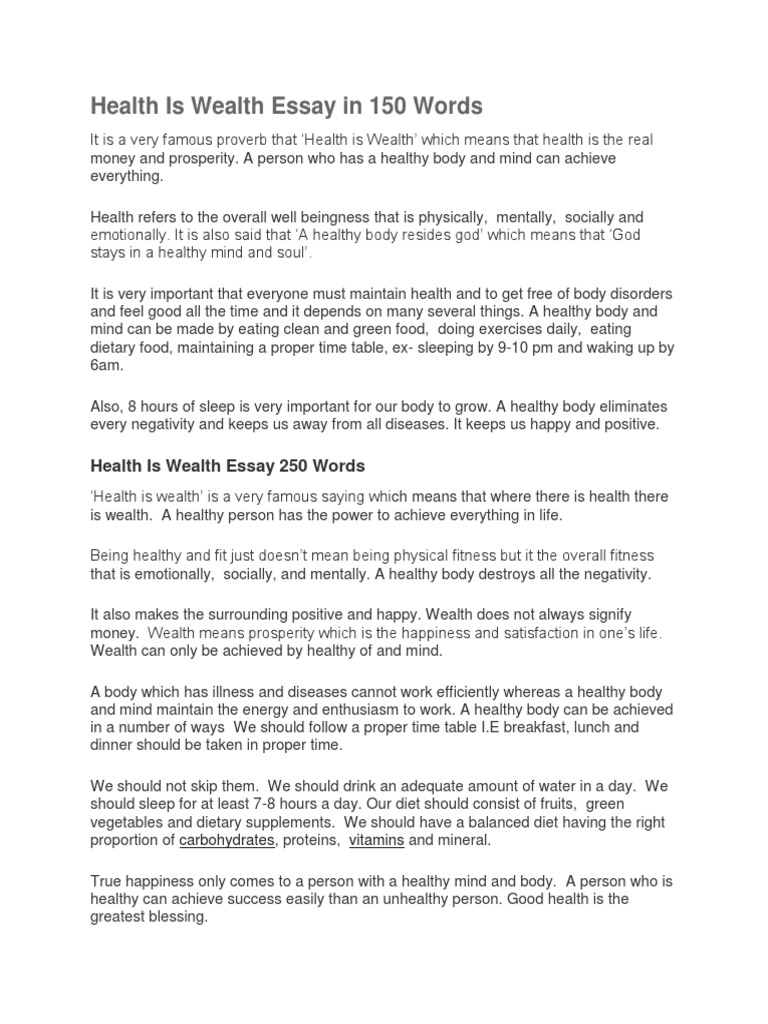 Health is wealth essay in 300 words picture