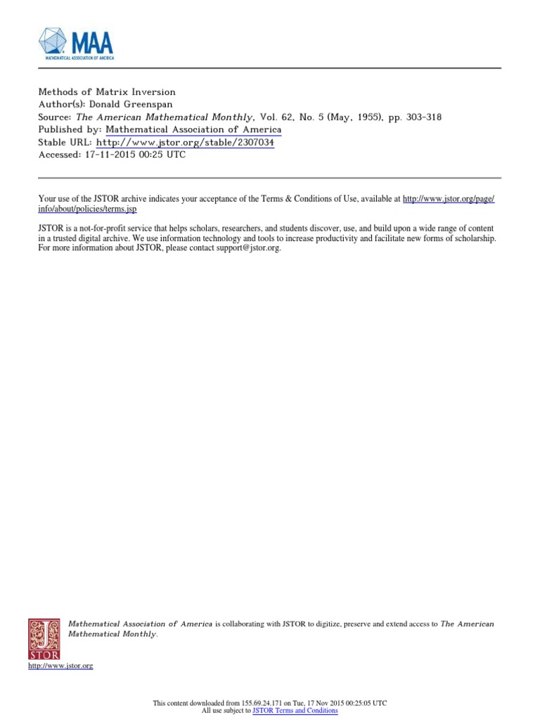 Methods of Matrix Inversion Explained | PDF | Matrix (Mathematics ...