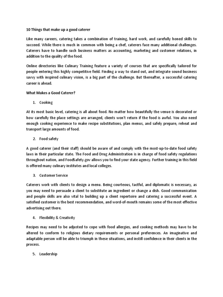 Key Qualities of Successful Caterers | PDF | Menu | Foods