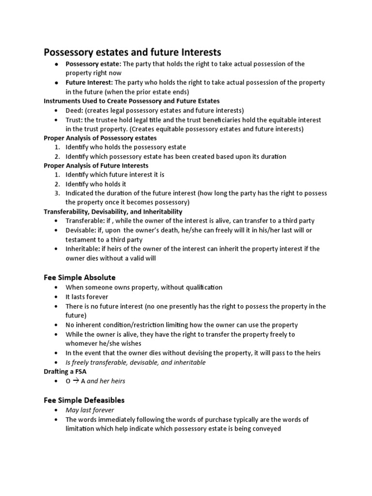 Possessory estates and future interests pdf fee simple property law