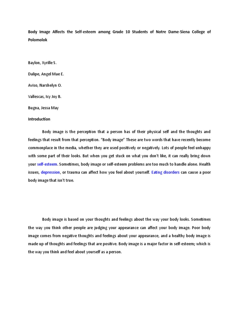 Body Image and Self-Esteem in Teens | PDF | Body Image | Depression (Mood)
