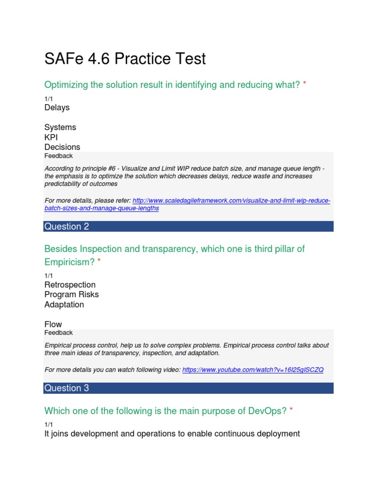 SAFE Practice Test 4.6 | PDF | Scrum (Software Development) | Agile Software Development