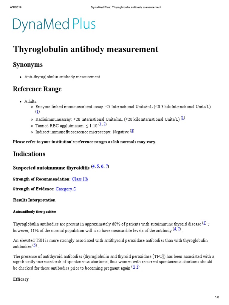 DynaMed Plus Thyroglobulin Antibody Measurement PDF Thyroid