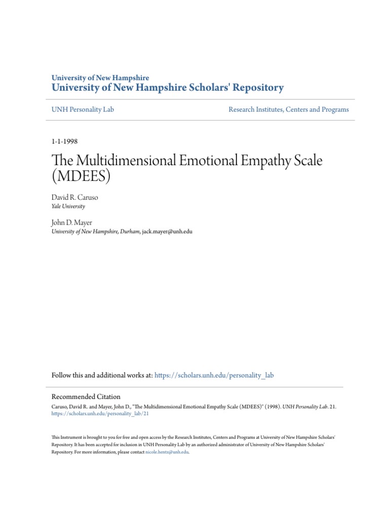 The Multidimensional Emotional Empathy Scale (MDEES) | PDF | Subjective ...