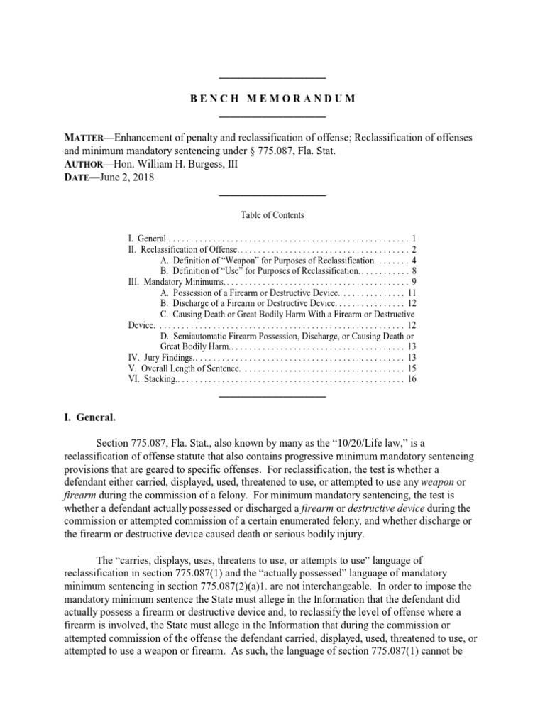 Bench Memorandum Reclassification and Minimum Mandatories Under Sec