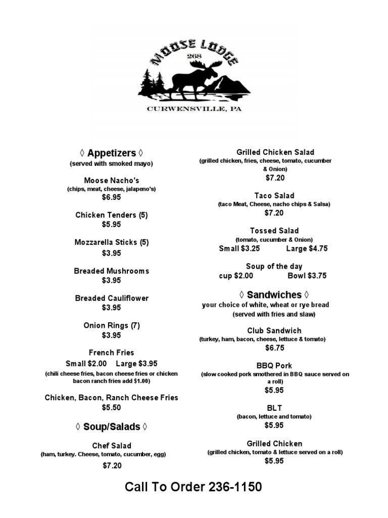 Curwensville Moose Menu Rev 1 PDF Hamburgers Bacon