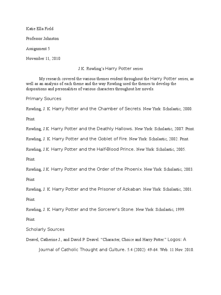 Harry potter annotated bibliography 08 image