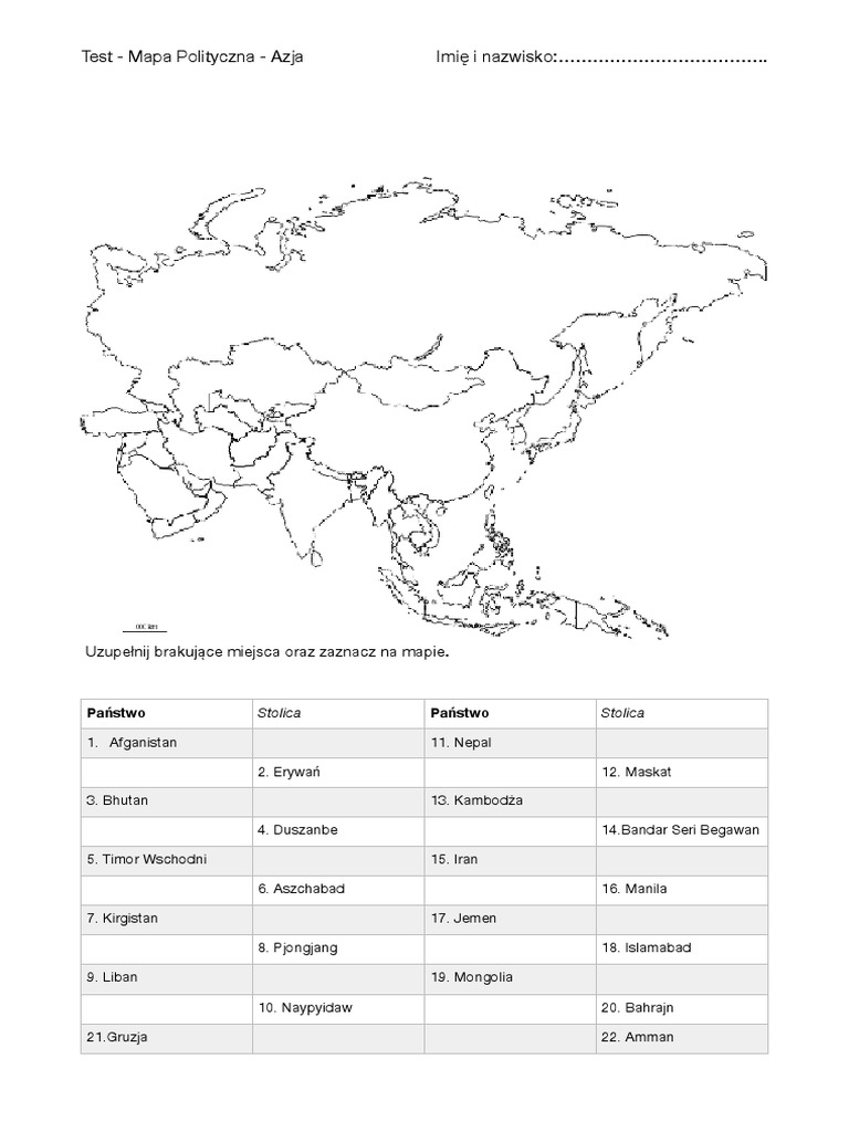 Mapa Azji Test 8 Klasa