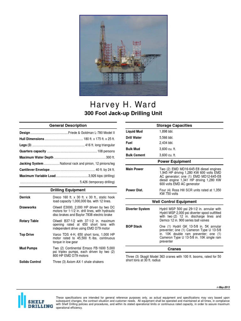Harvey H. Ward Jack-up Rig Specs | PDF | Engines | Horsepower