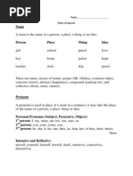 Mrs. Moss Name - Grammar Packet Parts of Speech