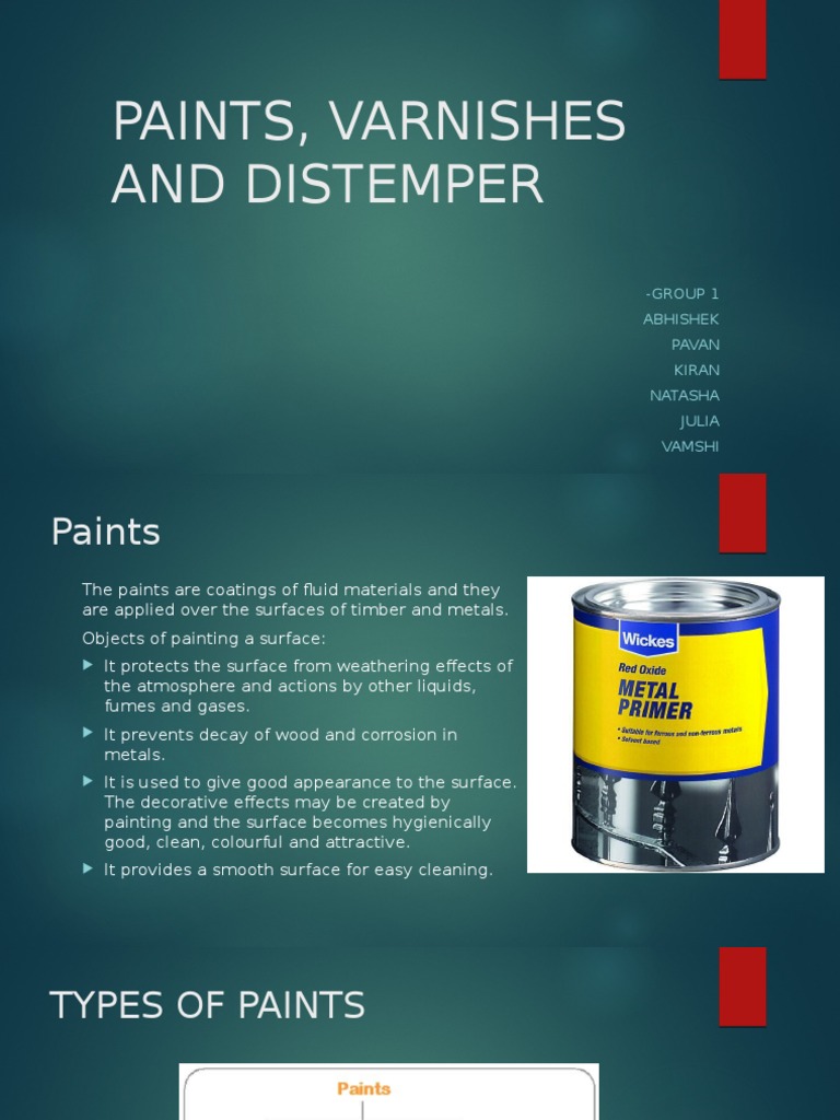 Paints, varnishes and distempers.pptx Varnish Resin