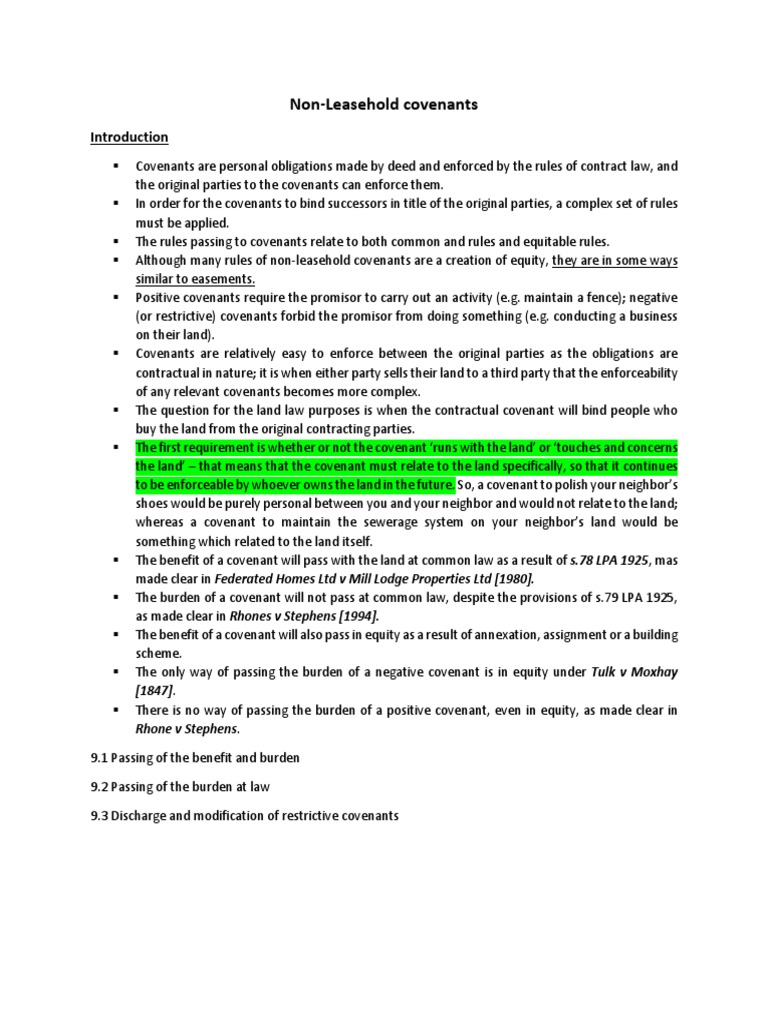 Understanding Non-Leasehold Covenants | PDF | Covenant (Law ...
