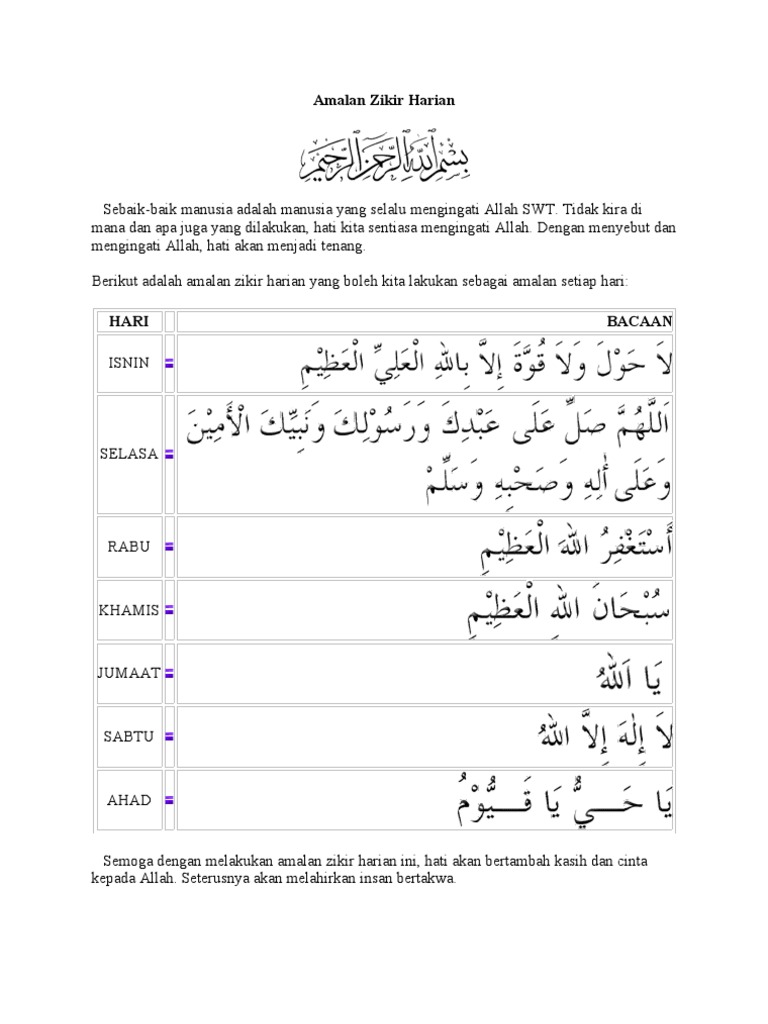 Amalan Zikir Harian Dll Pdf