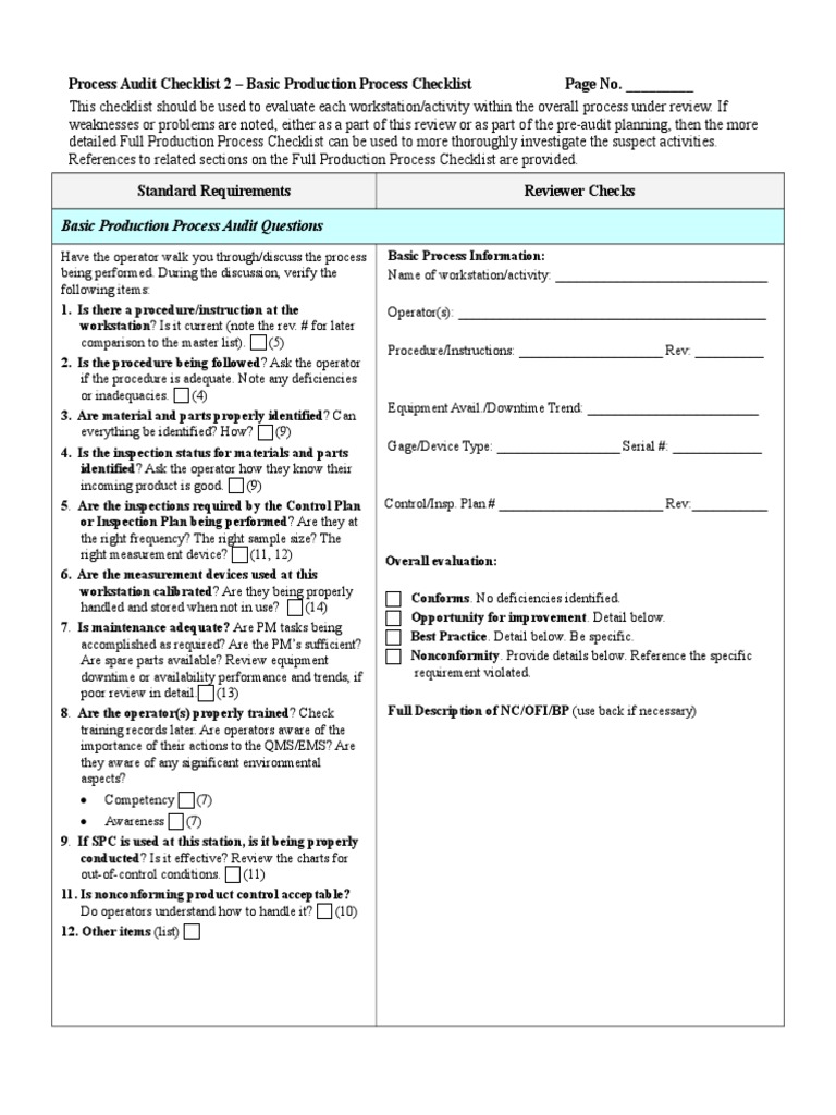 Production Process Audit Checklist | PDF | Business