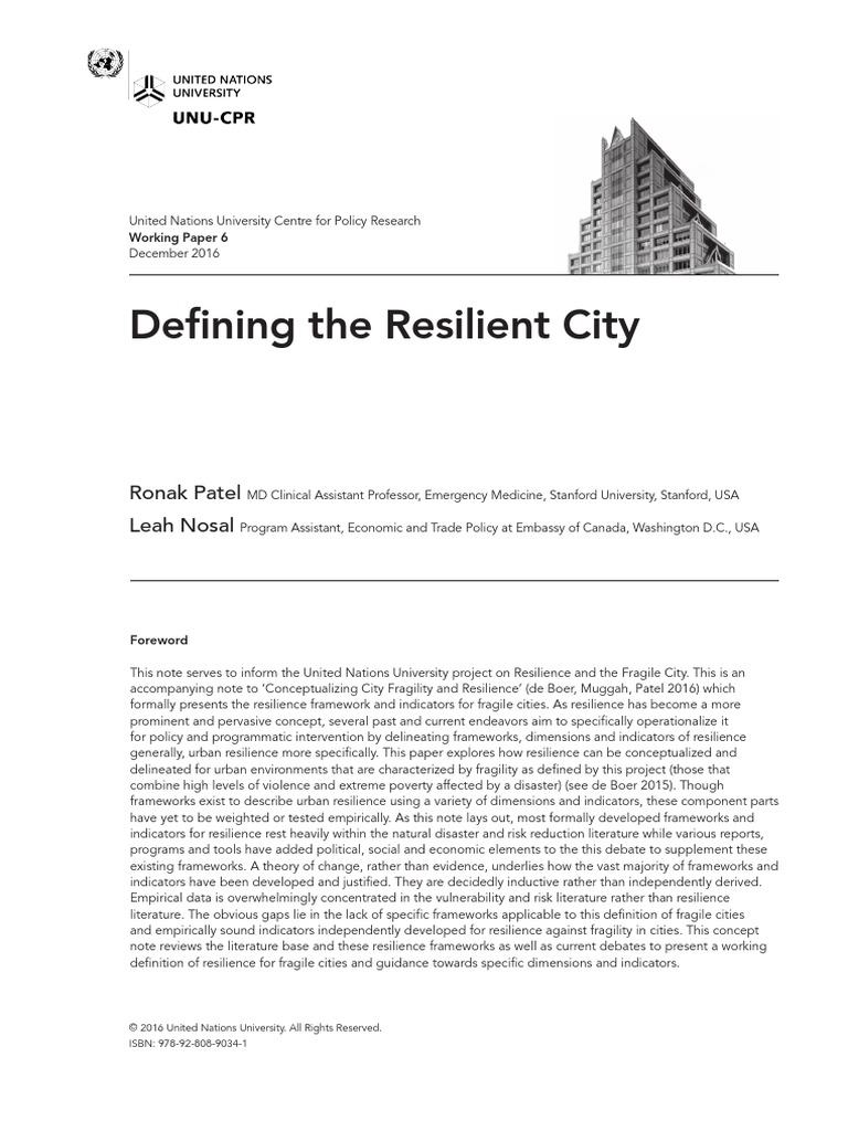 Defining The Resilient City PDF Climate Resilience Psychological