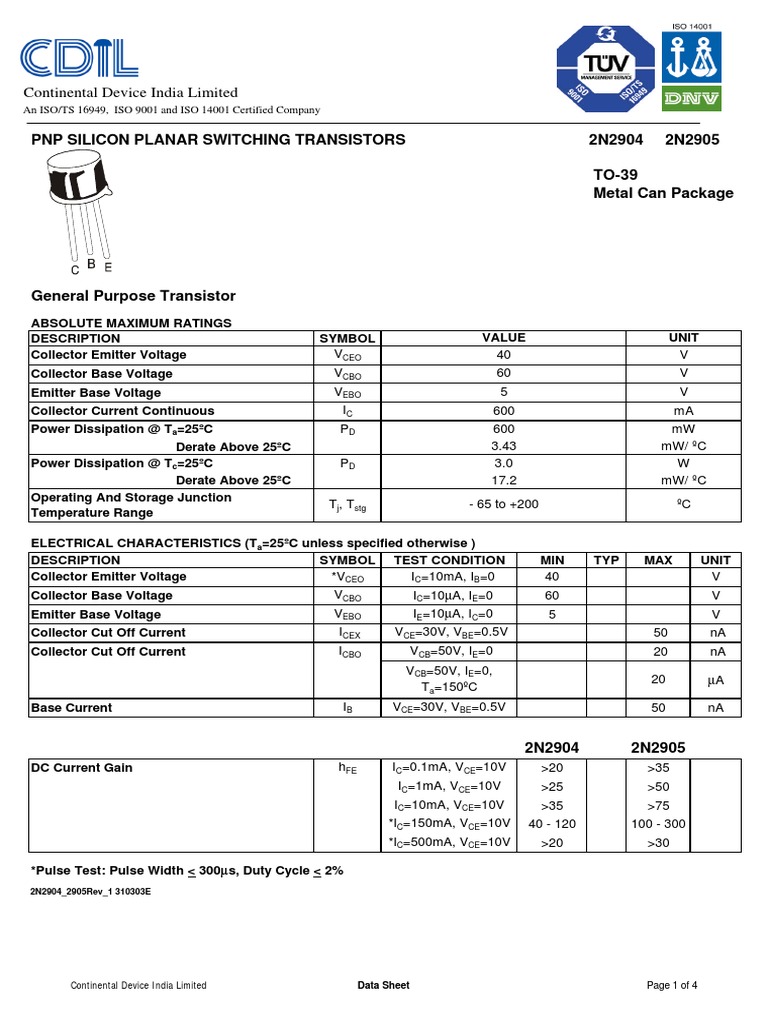 Datasheet | PDF | Bipolar Junction Transistor | Manufactured Goods