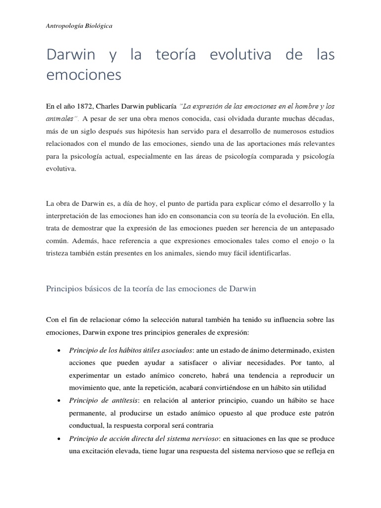 Darwin y La Teoría Evolutiva de Las Emociones. | PDF | Charles Darwin | Las  emociones