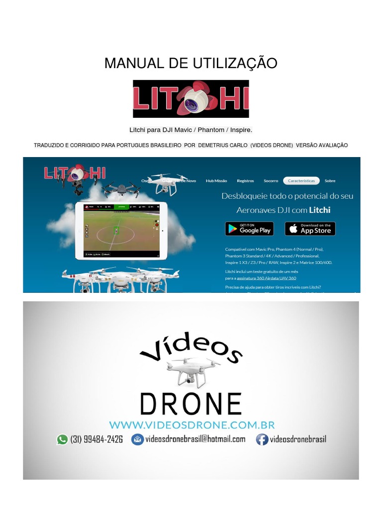 MANUAL DE UTILIZAÇÃO Litchi para DJI Corrigido 04 2018 | PDF | Aplicativo para celular | Câmera