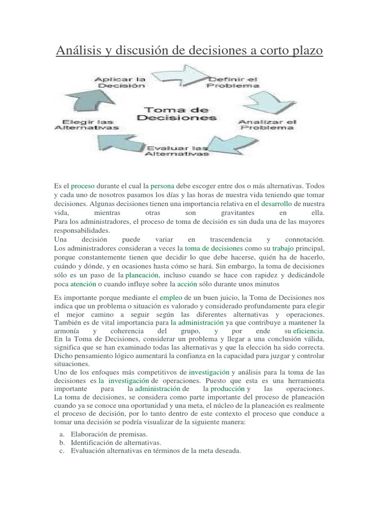 Análisis y Discusión de Decisiones A Corto plazo-FORO | PDF | Toma de ...