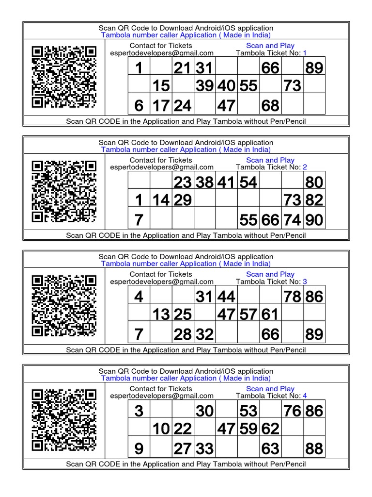 1000 tambola ticket in hindi english printable free qr