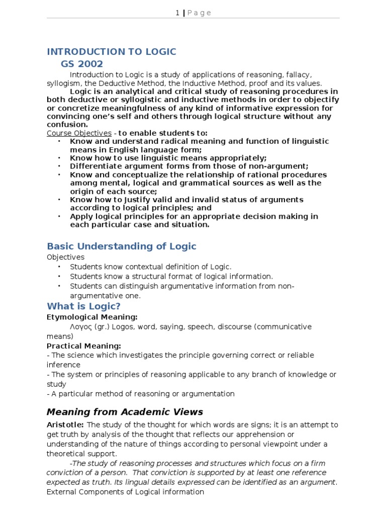 Introduction to Logic and Reasoning | PDF | Logic | Proposition