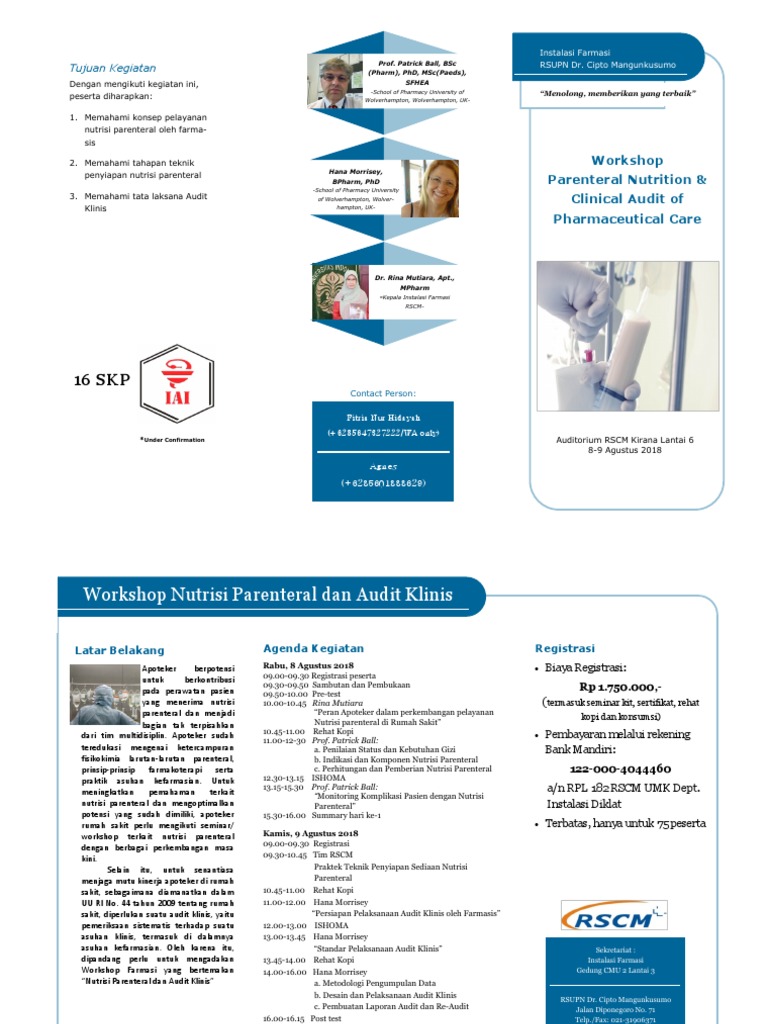 Leaflet Workshop Nutrisi Parenteral Dan Audit Klinis RSCM PDF | PDF