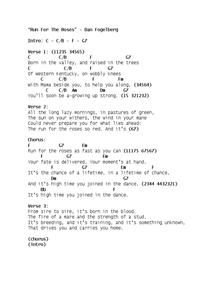 Run For The Roses Lyrics by Dan Fogelberg | PDF