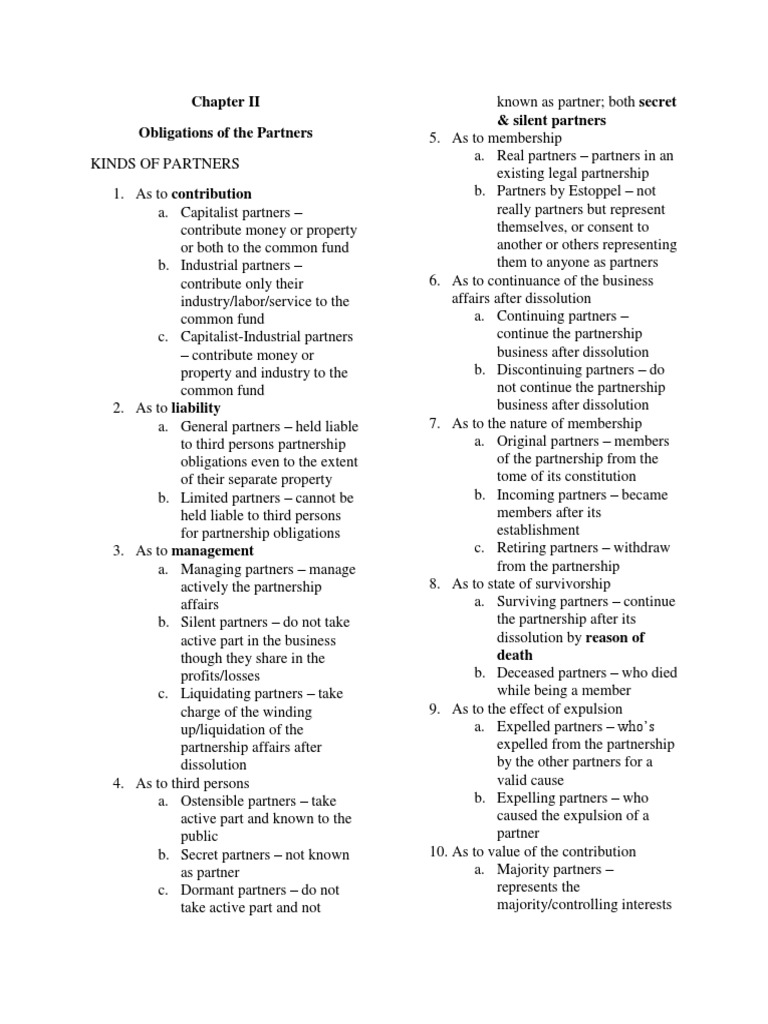 RFBT Chapter2 Outline | PDF | Partnership | Assignment (Law)