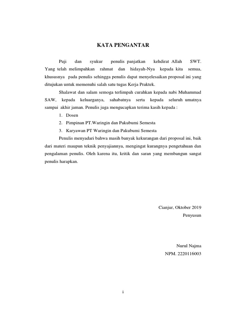 Contoh Kata Pengantar Kerja Praktek Teknik Sipil | PDF