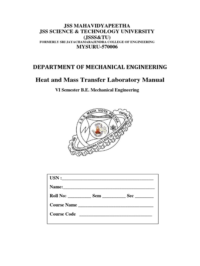 Heat and Mass Transfer Lab Manual | PDF | Thermal Conductivity | Heat ...