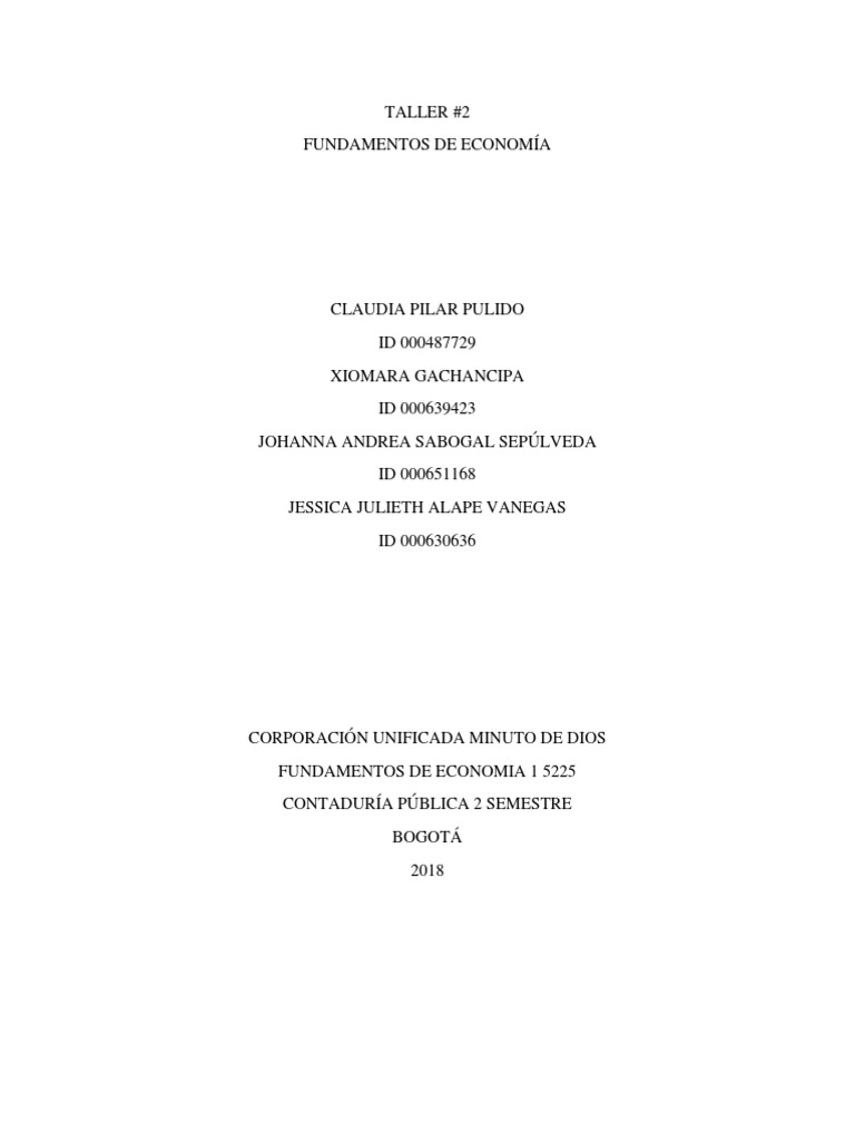 TALLER FUNDAMENTOS DE ECONOMIA 2 Final | PDF | Oferta (economía ...