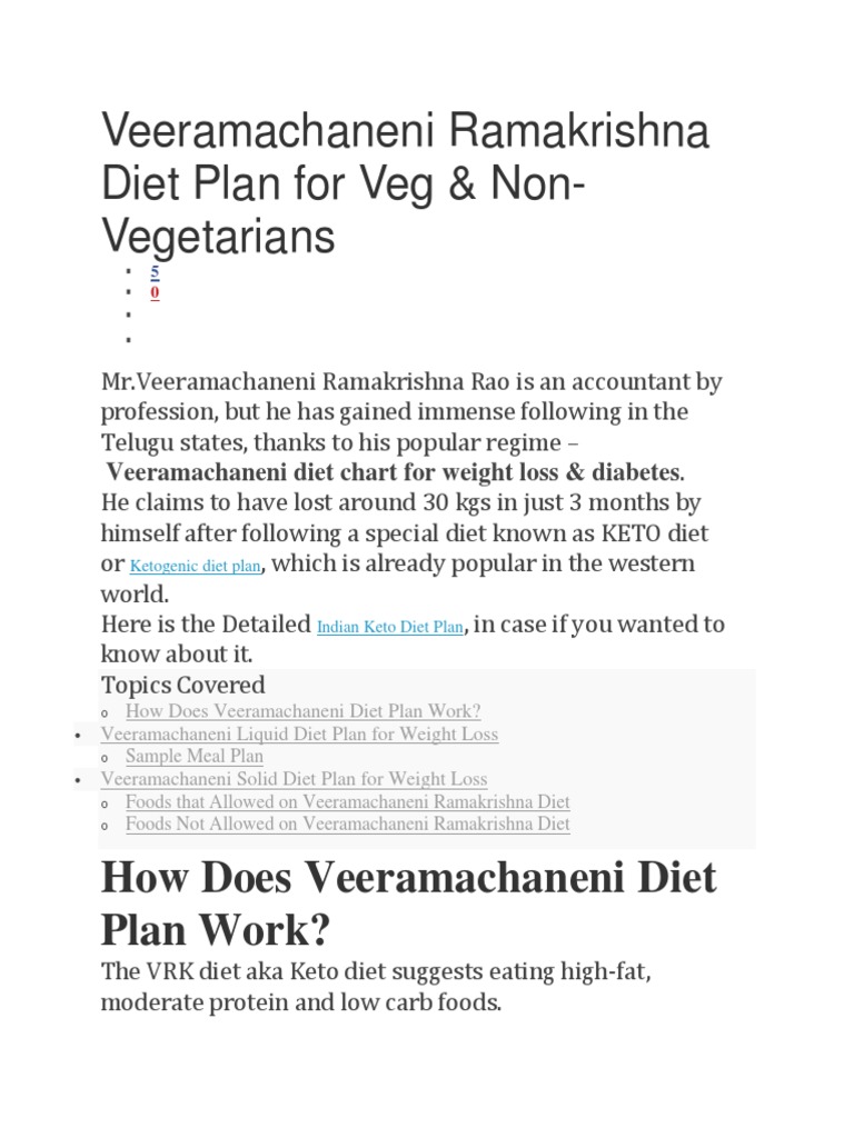 Veeramachaneni Ramakrishna Diet Plan For Veg PDF Curry Dieting