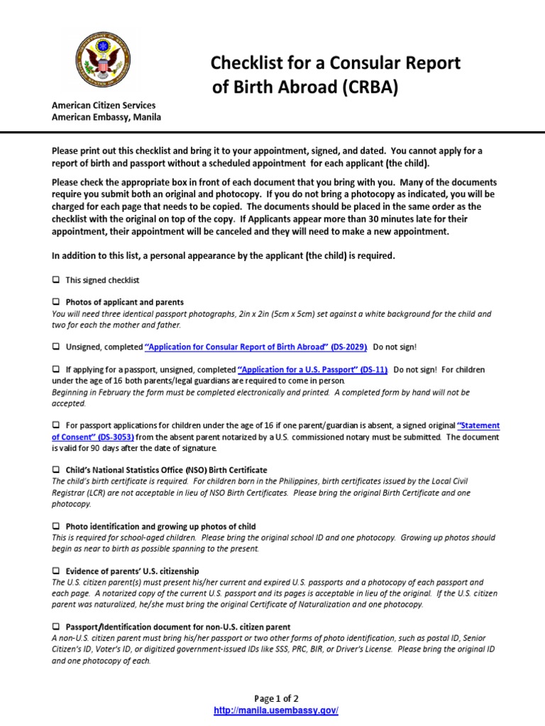 CRBA Checklist 1 28 11 001 PDF Birth Certificate Identity