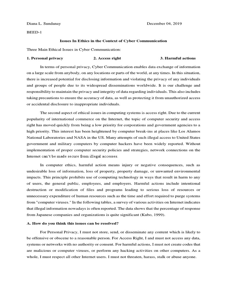 Ethical Issues in Cyber Communication | PDF | Cyberwarfare | Security