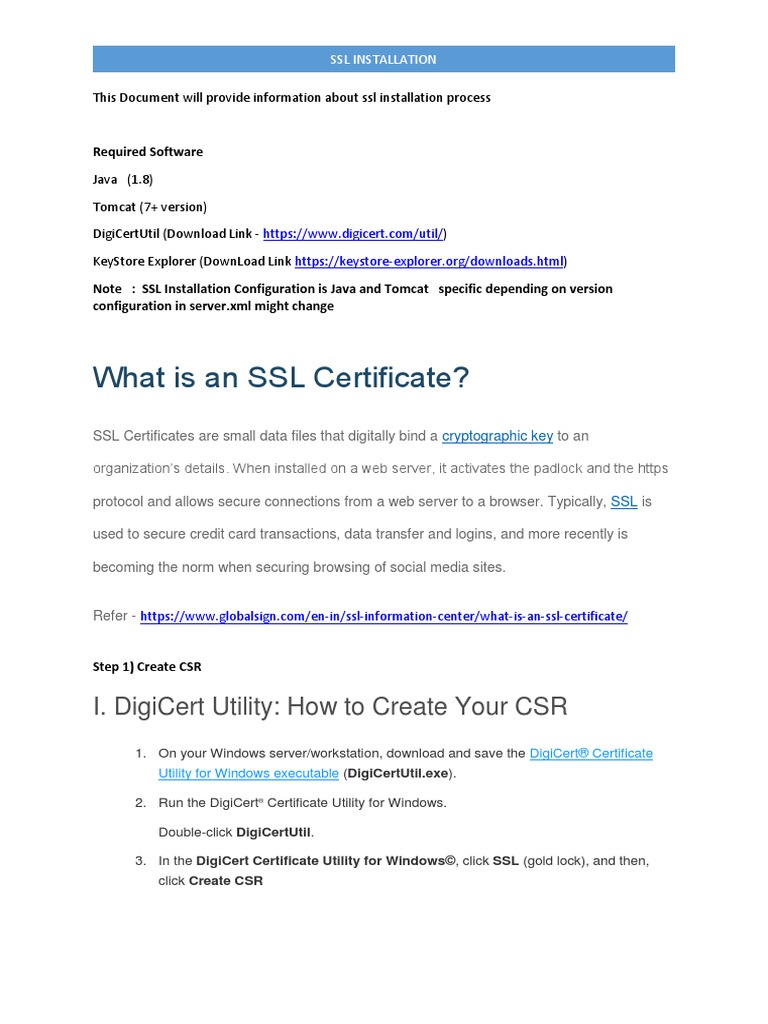 SSL Installation Guide for Java Tomcat | PDF | Transport Layer Security ...