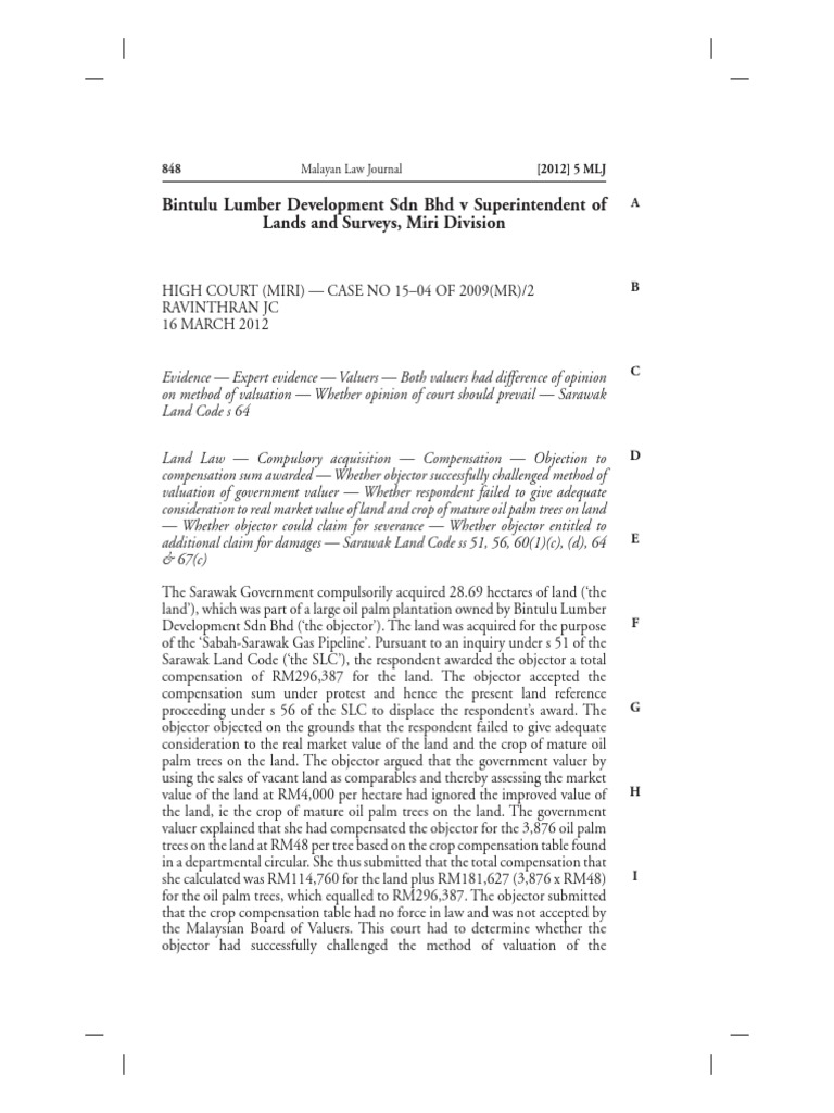 Bintulu Lumber Development Sdn Bhd V Superintendent Of Lands And Surveys Miri Division Pdf Pdf Real Estate Appraisal Discounted Cash Flow
