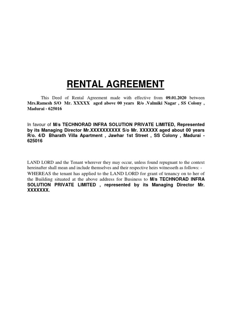 Rental Agreement of Infra Solution | PDF | Leasehold Estate | Lease
