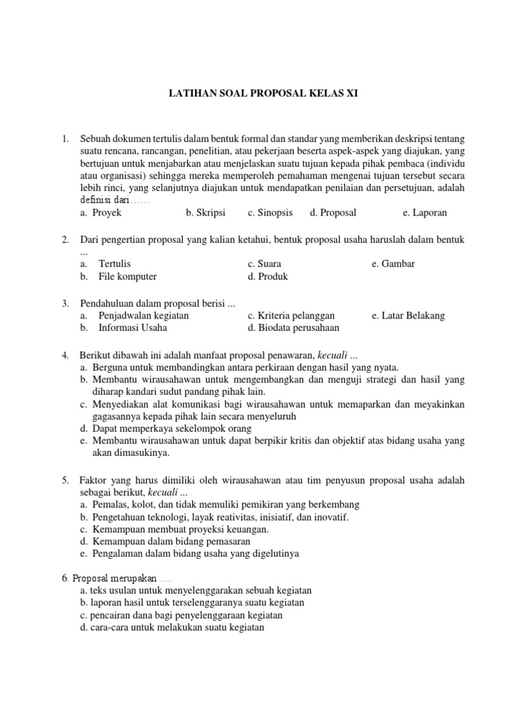 Latihan Soal Proposal Kelas Xi
