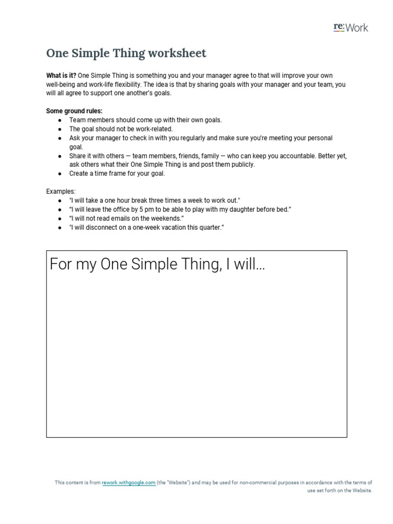 One Simple Thing Worksheet Guide | PDF | Self-Improvement